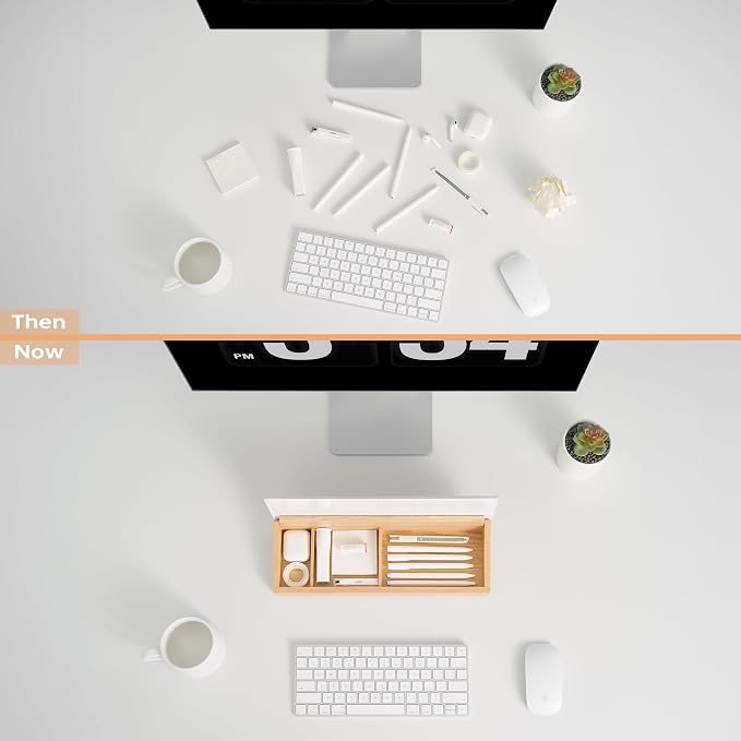 Glass Desktop Whiteboard with Wood Organizer for Small Office Accessories, Aesthetic Desk Dry Erase White Board with Drawer for Home Office Cubicle, Marker & Eraser Included, Yeoux - Image 6