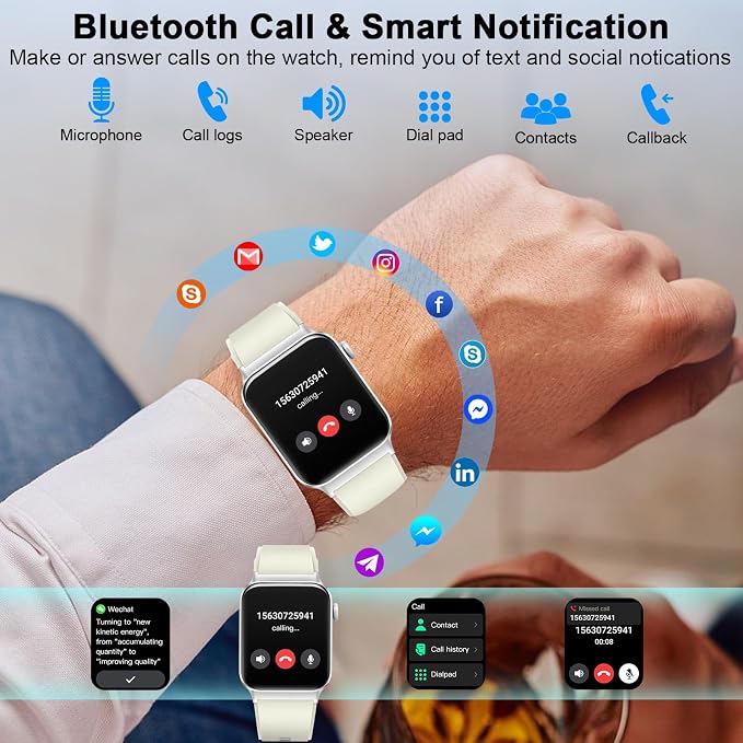 Smart Watch for Women Men (Answer/Make Call), Smartwatch with Heart Rate/Sleep Monitor/Pedometer, 2026 New Fitness Watch IP68 Waterproof, 113+ Sports Modes,Activity Tracker for Android iOS-White - Image 2