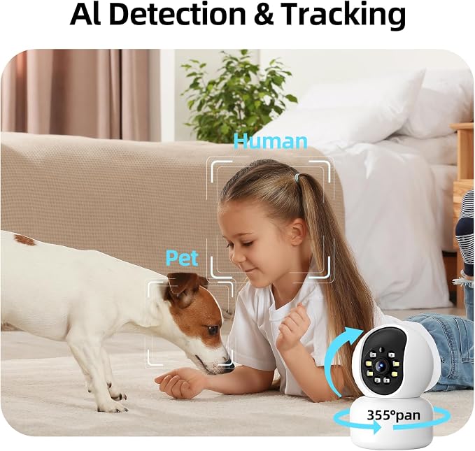 Hawkray 360° 2K 3MP Security Camera Indoor,2.4/5GHz WiFi Smart Motion Alert with AI & 911 Connect,Color Night Vision,355° Pan 60° Tilt,Two-Way Talk - Image 4
