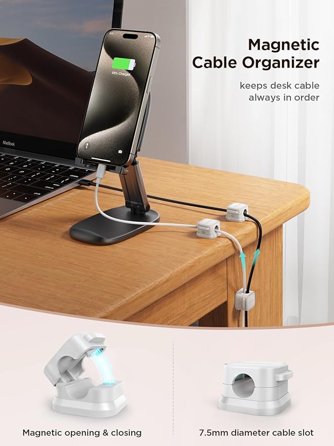 JOYROOM 6 Pack Magnetic Cable Clips, Cord Organizer Adhesive Wire Holder | Home Nightstand Office Desk Accessories, Car Wall Organization, Phone Charger Cord Holder Management, Cable Smooth Adjustable - Image 2