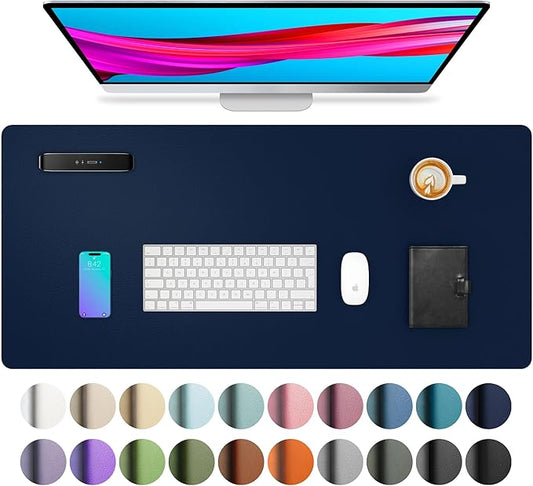 Aothia Leather Desk Pad Protector, Mouse Pad, Office Desk Mat, Non-Slip PU Leather Desk Blotter, Laptop Desk Pad, Waterproof Desk Writing Pad for Office and Home (Dark Blue,23.6" x 13.7") by AothiaSimpleNaturalUnique