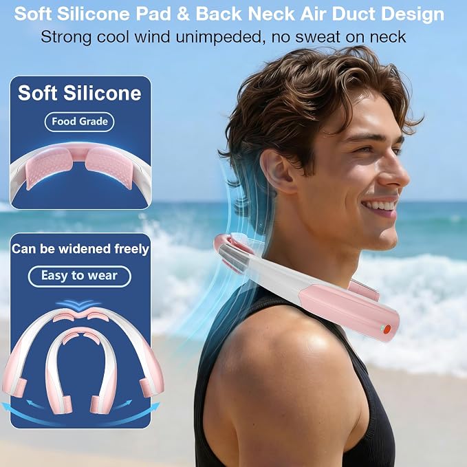 Portable Neck Fan, 6 Speeds Rechargeable Personal Fan with AI Chips, Hands-Free 360° Faster Cooling Wearable Fan, Ultra Quiet for Home, Office, Travel, Indoor, Outdoor - Pink - Image 5