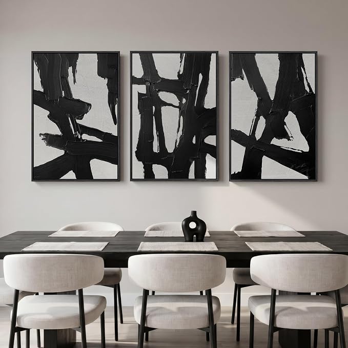 Large Framed Black and White Abstract Wall Art for Living Room, 3 Piece Canvas Prints Paintings Artwork for Walls, Modern Minimalist Wall Decor for Bedroom Dining Room Office hallway 24x36 In - Image 5