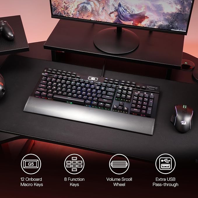 Redragon K550 RGB Gaming Keyboard, 104 Keys + 12 Macro G Keys Wired Mechanical Keyboard w/Aluminum Top Plate, Custom Clicky Purple Switch, Extra USB Port & Wrist Rest - Image 2