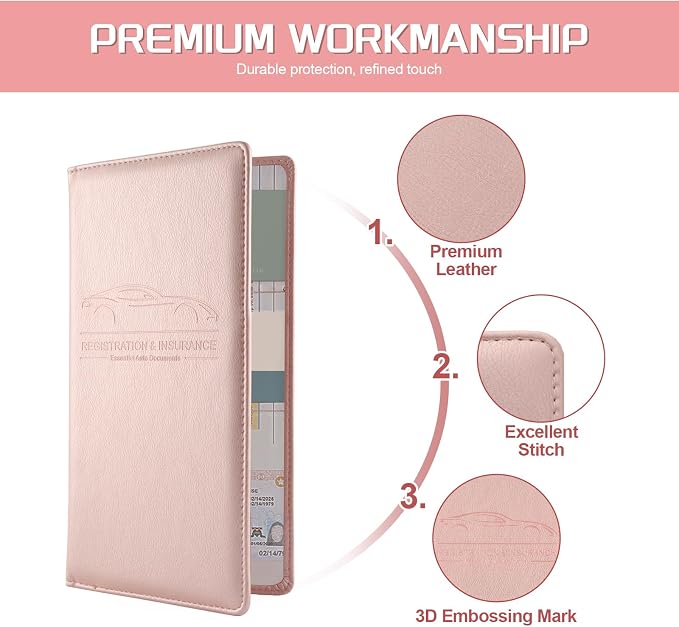 JUSTTOP 2Pack Car Registration and Insurance Holder,Car Document Holder for Cards License with Magnetic Shut,Vehicle Glove Box Car Organizer for Documents, Cards, License(Pink) - Image 4