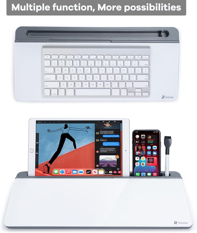 Varhomax Glass Desk Whiteboard with Storage, Desktop Organizer to-do List Memo Notepad Dry Erase White Board for Home Office and School Supplies (Gray) - Image 5