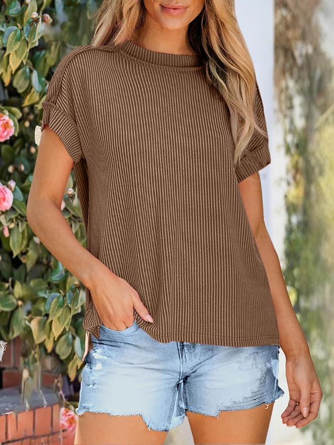 ANRABESS Womens Short Sleeve Crewneck Shirts Ribbed Knit High Low Hem T Shirt 2026 Summer Spring Casual Tops Trendy Clothes - Image 2
