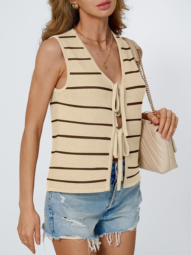 LILLUSORY Womens Tie Front Tops Vacation Sweater Vest | Bohemian Style, Beach Resort Wear, Concert Western Outfits, Crochet Tops, Vacation Outfits, Cute Y2k Sleeveless 2026 - Image 3