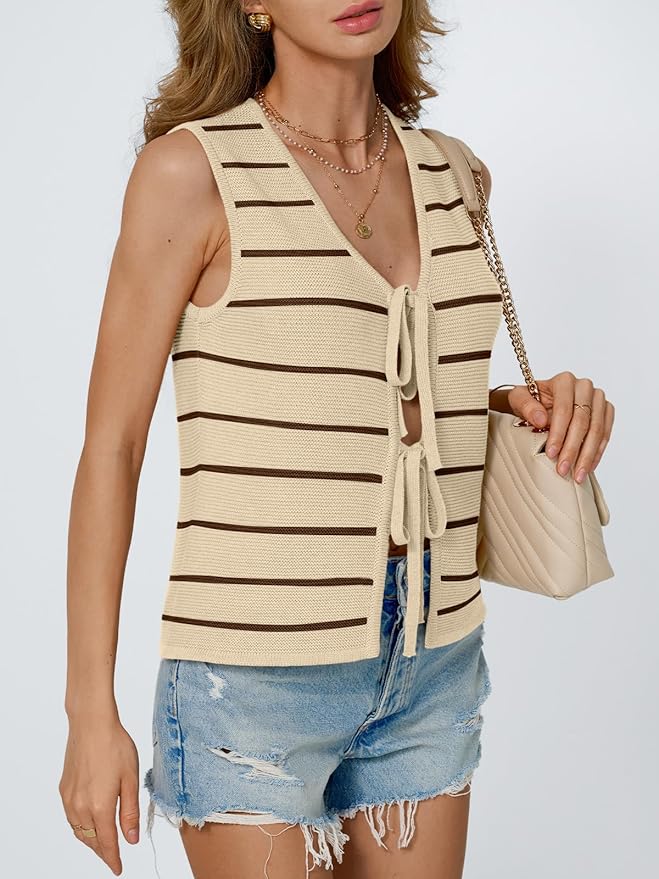 LILLUSORY Womens Tie Front Tops Vacation Sweater Vest | Bohemian Style, Beach Resort Wear, Concert Western Outfits, Crochet Tops, Vacation Outfits, Cute Y2k Sleeveless 2026 - Image 3