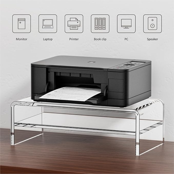 Egchi Acrylic Monitor Stand, 2 Tiers Clear Monitor Riser Computer Stand for Office, Home, Office, 5.12 Inches Hight PC Desk Stand for Keyboard Storage, Premium Platform for Laptop Printer TV Screen - Image 5