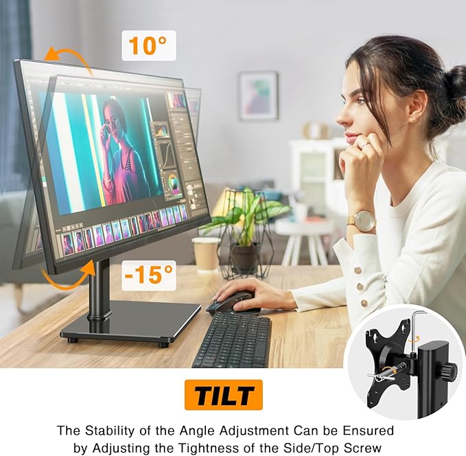 TAVR Furniture Single Monitor Stand VESA Mount for 13-32 Inch Screens | Free-Standing Monitor Riser with Swivel Tilt Rotation Height Adjustable, Universal Desk Stand up to 44lbs, Black - Image 4