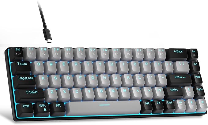 MageGee Portable 60% Mechanical Gaming Keyboard, MK-Box LED Backlit Compact 68 Keys Mini Wired Office Keyboard with Blue Switch for Windows Laptop PC Mac - Grey/Black by MageGee