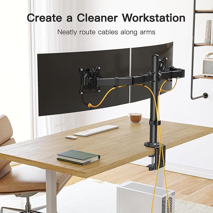 ErGear Dual Monitor Desk Mount for 13″–34″ Monitors up to 26.5 lbs, Fully Adjustable Monitor Stand Holds 2 Computer Screens, Heavy-Duty Dual Monitor Arm with C-Clamp & Grommet Base, Black, EGCM13B - Image 7