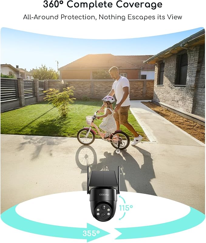 COOAU Cameras for Home Security​​, 2K 360° Solar Security Cameras Wireless Outdoor, Low-Light Rechargeable​​, Easy to Install, Surveillance Cam with AI Smart Detection,Color Night Vision,Two-way Audio - Image 4