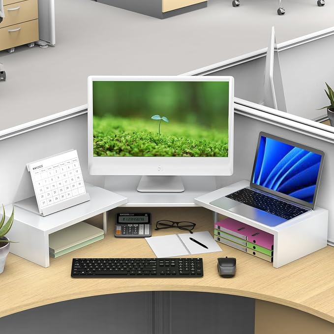 Dual Monitor Stand for Desk, Metal Computer Stand, Desk Shelf Riser,Desktop Organizer for Home and Office Use (White) - Image 5