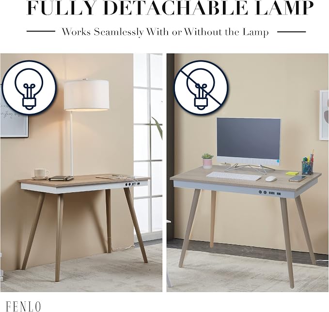 FENLO Future 39" Mid Century Desk for Home Office, Office Table with USB Charging Station, Mid Century Modern Desk with Wireless Charging, USB, and USB-C Ports - Image 5