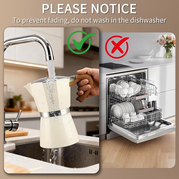 Mongdio Stovetop Espresso Maker Moka Pot, Cuban Coffee Maker Stove top coffee maker Moka Italian Espresso Greca Coffee Maker Brewer Percolator, 12 Espresso Cups, 20 oz - White - Image 7