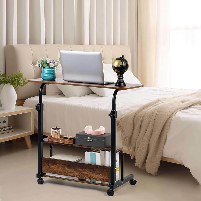 Adjustable Table Student Computer Desk Portable Home Office Furniture Small Spaces Sofa Bedroom Bedside Learn Play Game on Wheels Movable with Storage Size 31.5 * 15.7 in Oak D - Image 7