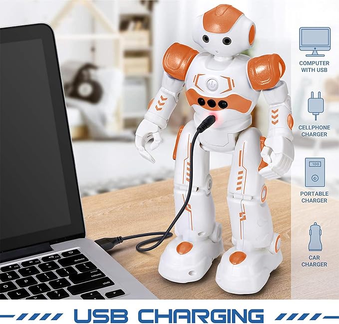 KingsDragon RC Robot Toys for Kids, Gesture & Sensing Programmable Remote Control Smart Robot for Age 3 4 5 6 7 8 Year Old Boys Girls Birthday Gift Present,Orange - Image 4