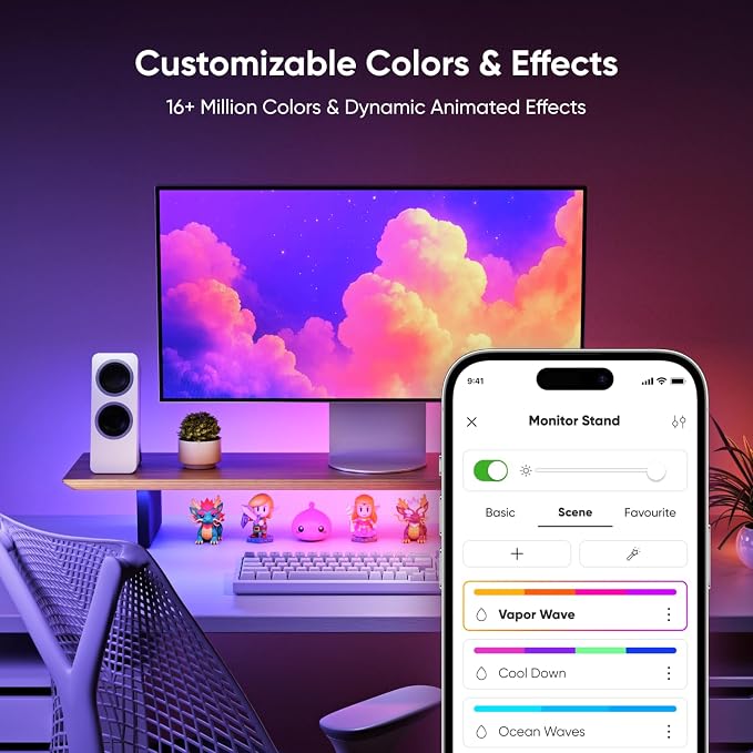 Nanoleaf Smart Monitor Stand, Wood Riser, RGB LED Task & Ambient Light | Ergonomic monitor stand with built-in ambient LED lighting, smart desktop accessory for home office & gaming setups - Image 3