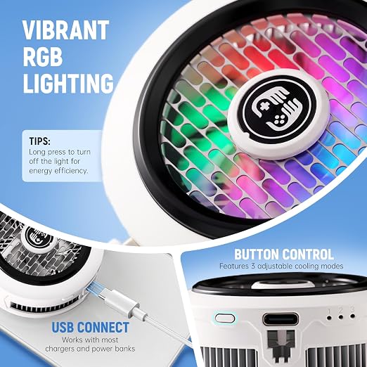 Phone Cooler for Gaming, Low Noise USB Cell Phone Cooler with Smart Temp Control, Phone Cooling Fan with RGB LED Lights, Magnetic Ring & Clip Fan for Phone Gaming & Streaming (White) - Image 5