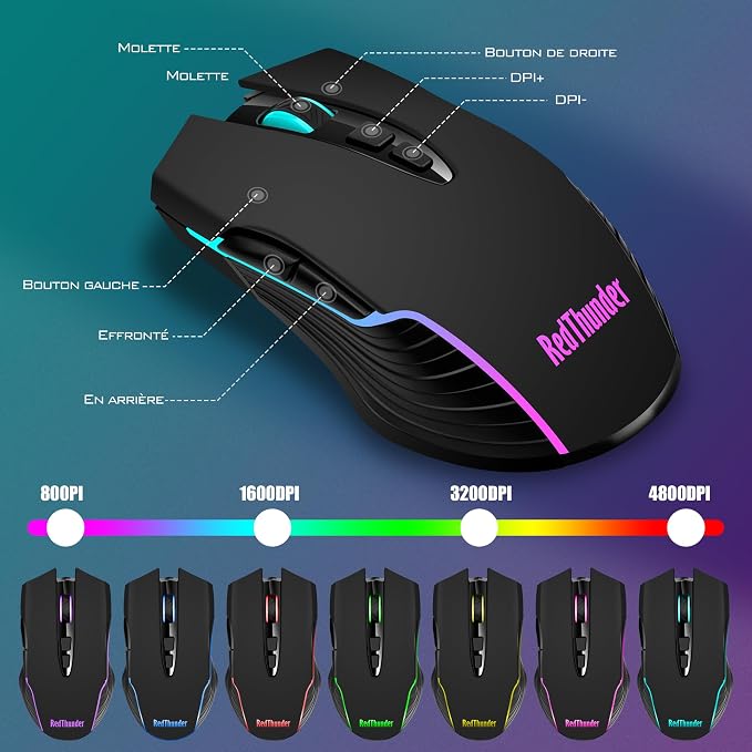 RedThunder K10 Wireless Gaming Keyboard and Mouse Combo, RGB Backlight Rechargeable 3800mAh Battery, 26-Key Anti-ghosting Keyboard + 7D 3200DPI Mice for PC Gamer - Image 6