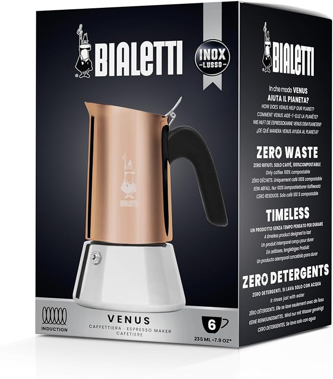 Bialetti - New Venus Induction, Stainless Steel Stovetop Espresso Coffee Maker, Suitable for all Types of Hobs, 6 Cups (7.9 Oz), Copper,Silver - Image 7