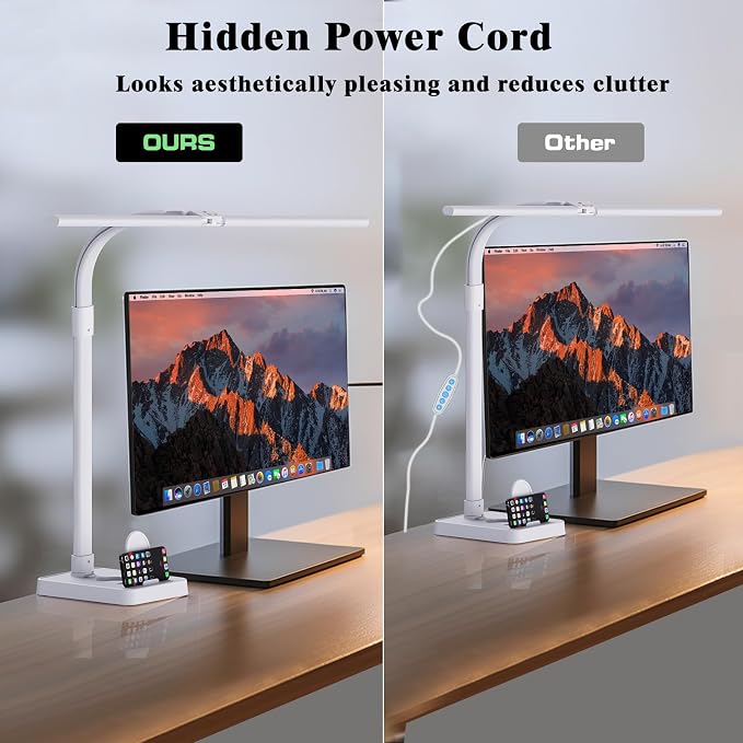 GAEFURY LED Desk Lamp for Home Office, 24W Bright Desk Lamp with Phone Holder Base - 25 Lighting Modes Eye-Caring Desk Light Adjustable Gooseneck Lamp for Workbench Drafting Reading Study-White - Image 6