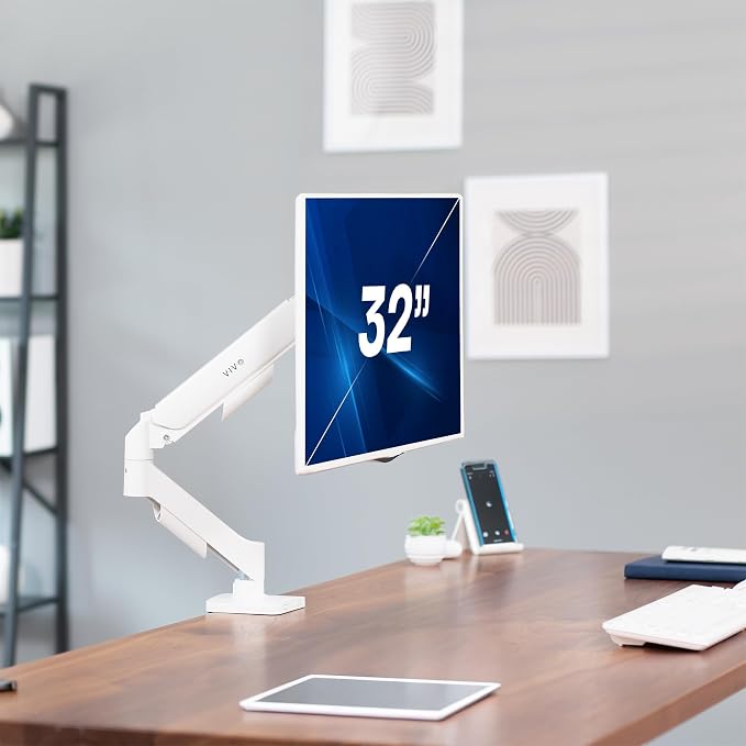 VIVO Single Monitor Stand, Fully Adjustable Arm for 17 to 32 inch Screen, Mechanical Articulating Desk Mount, Gaming and Office Setups, VESA 75x75, 100x100, Max 19.8 lbs, Classic, White, STAND-V001OW - Image 2
