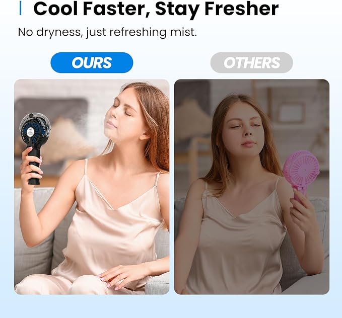 KIBEE Portable Misting Fan, 4000mAh Rechargeable Handheld Fan with 50ml Water Tank, Foldable 180° Mini Mist Spray Fan, 3 Speeds Personal Cooling Fan for Travel, Makeup, Outdoor, Concerts, Gray - Image 5