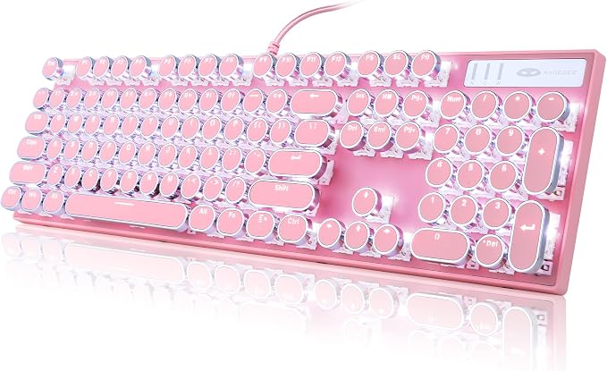 Camiysn Typewriter Style Mechanical Gaming Keyboard, Pink Retro Punk Gaming Keyboard with White Backlit, 104 Keys Blue Switch Wired Cute Keyboards, Round Keycaps for Windows/Mac/PC - Image 8