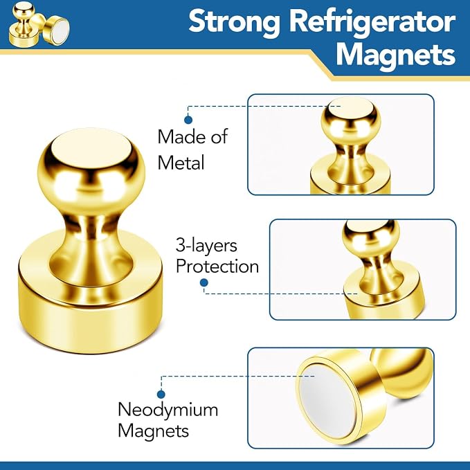 LOVIMAG Fridge Magnets 50Pcs, Magnet for Refrigerator Whiteboard, Gold | Small Strong Neodymium Metal Cute Push Pin for Classroom, Kitchen, Accessories Decorative, Office, Calendar - Image 5