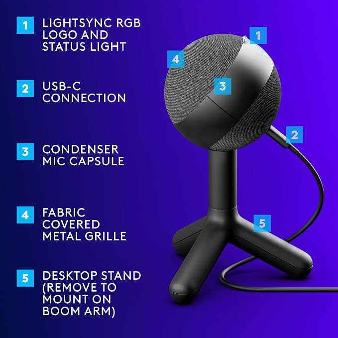 Logitech G305 Lightspeed Wireless Gaming Mouse, Blue + Yeti Orb RGB Gaming Microphone with LIGHTSYNC, USB Mic for Streaming - Image 2