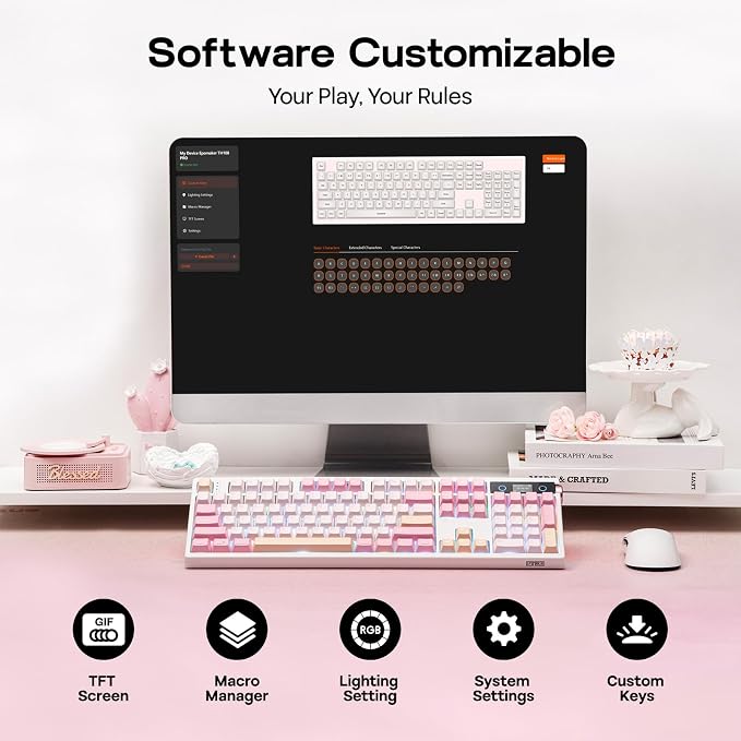 EPOMAKER TH108 PRO Full Size Mechanical Keyboard with Screen & Knob, Wireless Gaming Keyboard with 10000mAh, Creamy Gasket, Hot Swap, Custom Driver, RGB Backlight, NKRO (Pink, Creamy Jade) - Image 8