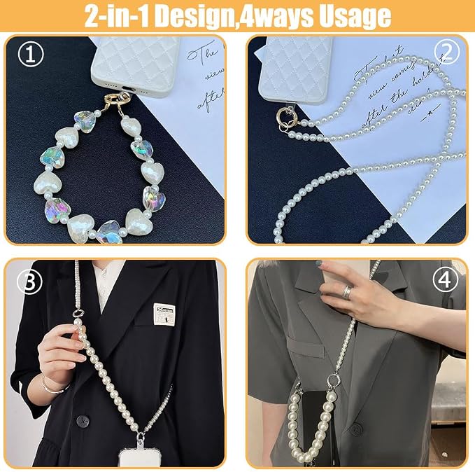 Crossbody Chain Cell Phone Lanyard - Universal Leather+Metal Shoulder Strap With Tether Patches (J) - Image 4