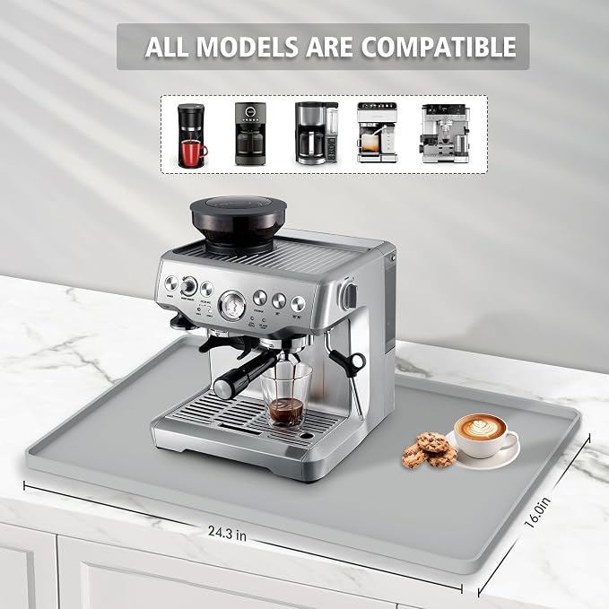 Silicone Coffee Mat 24"x16", Single Piece Anti-Vibration Under Coffee Maker Mat, Non-Slip Espresso Machine Mat with 10mm Raised Edge, Noise Reduction Countertop Protector, Fits Breville Ninja Keurig - Image 3