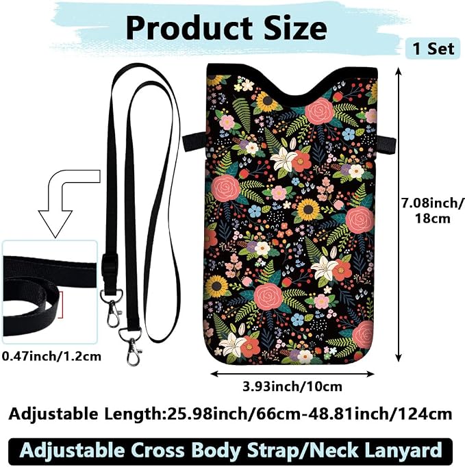 Floral Neoprene Phone Sleeve Pouch with Adjustable Strap Neck Lanyard Fits Most Smartphones, Phone Sleeve Cute Waterproof Crossbody Carrying Cellphone Case Bag for Women 7.1 x 3.9 Inch - Image 2