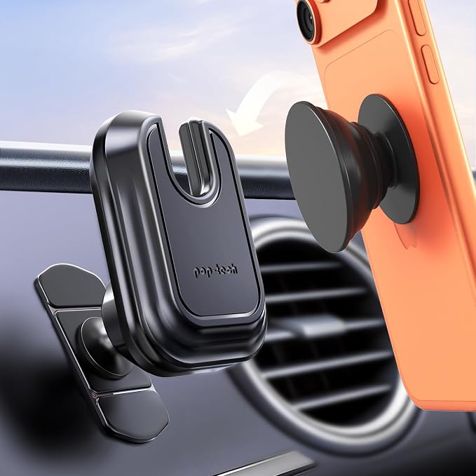 pop-tech Car Phone Mount for Socket Grip, Strong Sticky Cell Phone Holder for Auto Dashboard, Adjustable Adhesive Car Mount Compatible with Thick Wallet Grip Card Holder for iPhone Samsung by pop-tech
