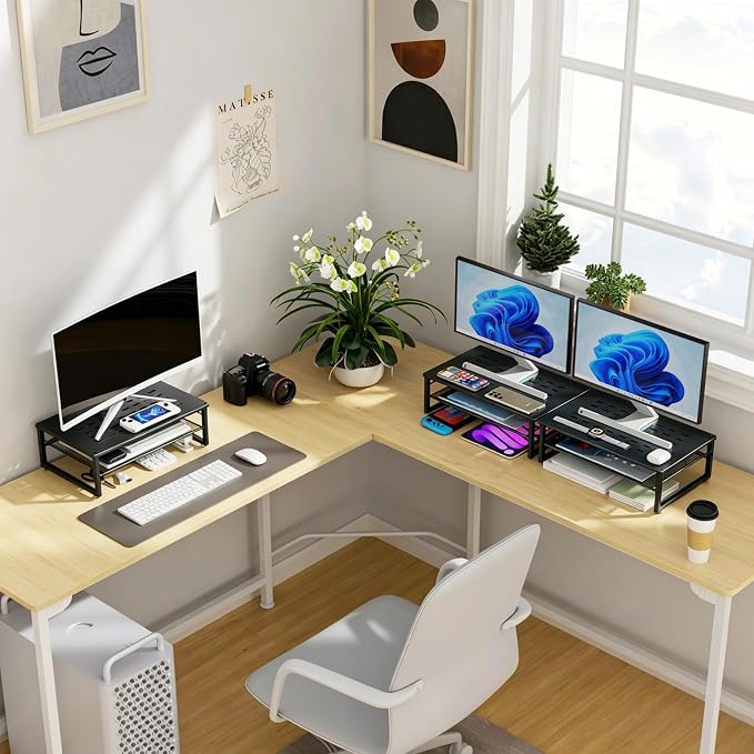 gianotter Desk Organizers and Accessories, 2-Tier Metal Monitor Stand Riser, Desk Organizer for Monitor, Office Desk Storage Organizer for Office Supplies (Black) - Image 7
