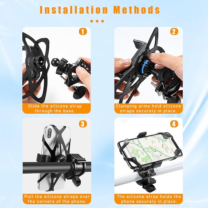 Ziciner 3 PCS Bike Phone Mount Holder Band, Elastic Smart Phone Security Silicone Strap for Motorcycle Bike Phone Mount, Universal Bike Accessories Replacement Parts for Most Cell-Phone (Style 1) - Image 3