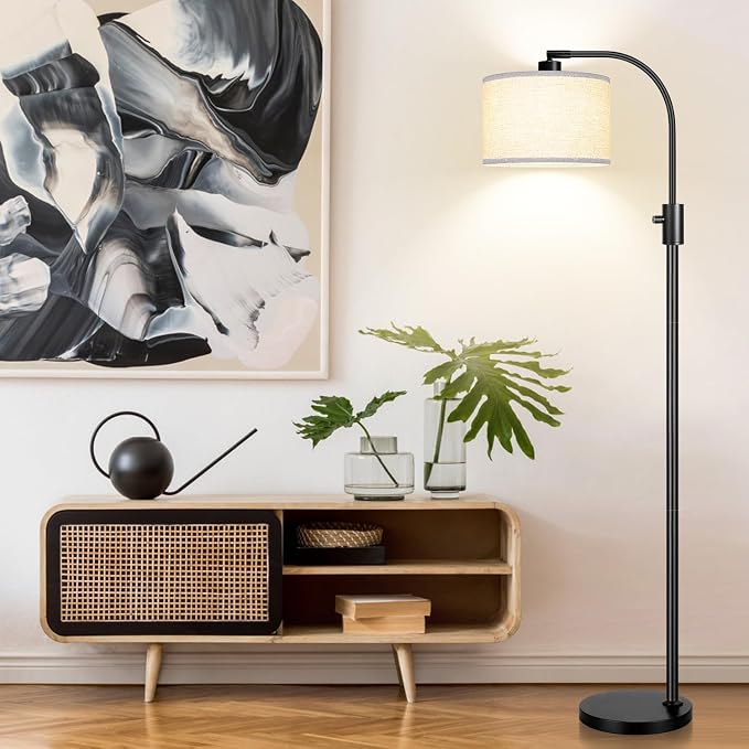 Nintiue Upgraded Modern Arc Dimmable Tall Standing Floor Lamp with Linen Shade, 1200 Lumens LED Bulb Included, for Living & Reading Room, Bedroom, Office & Nursery, Matte Black - Image 6