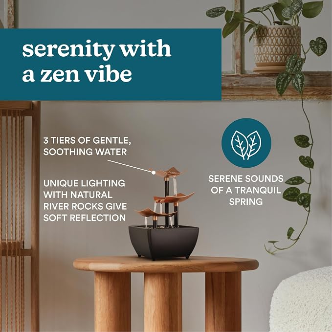 Homedics Tabletop Water Fountain, 3 Tier Indoor Waterfall Fountain with Natural River Rocks, Quiet Pump for Relaxation, Zen Home & Office Desk Décor, AA Battery Powered - Image 4
