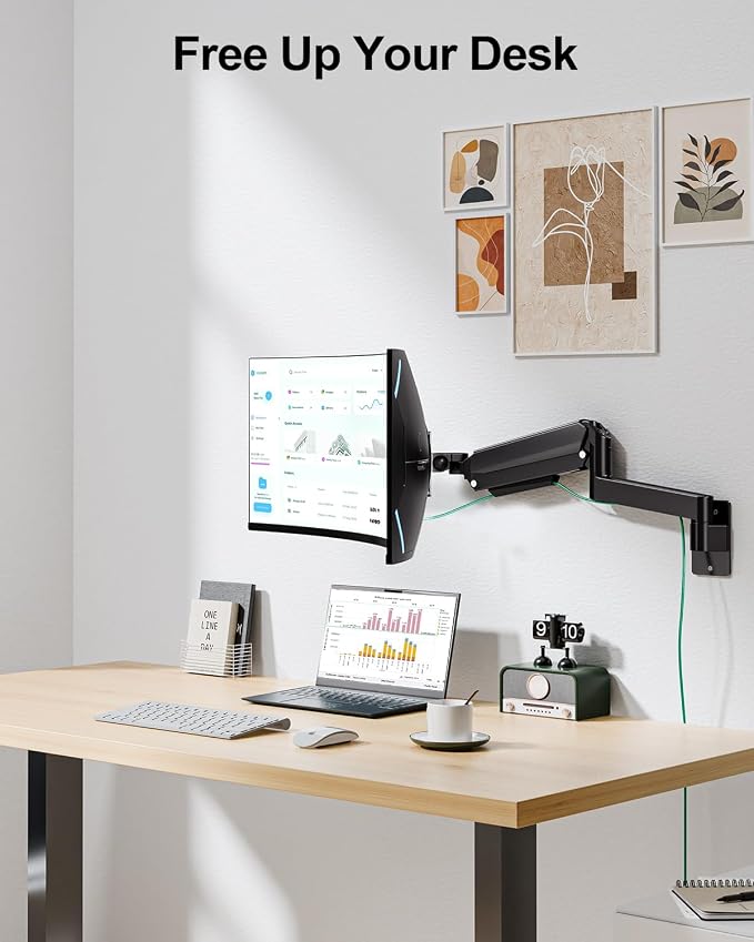 MOUNT PRO Monitor Wall Mount for 22"-49" Ultrawide Flat & Curved Screens, Heavy Duty Single Wall Mount Monitor Arm Holds up to 44 lbs, Full Motion Adjustable Wall Bracket, VESA Mount 75x75mm/100x100mm - Image 6