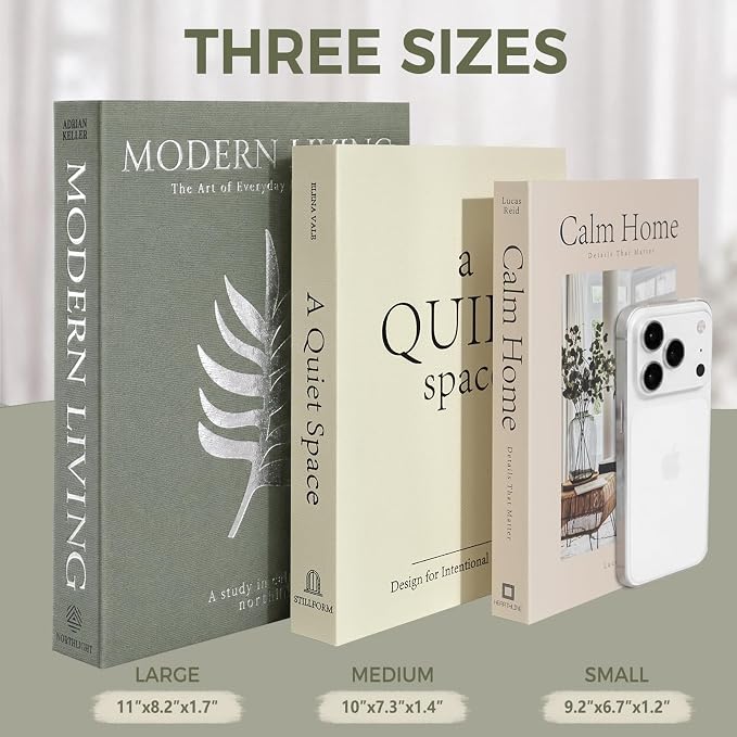 Decorative Books for Home Decor, Set of 3 Stackable Fake Books for Coffee Table Bookshelf Decor, Modern Aesthetic Decorative Book for Home Living Room Bedroom Office Decoration, Sage Green - Image 3