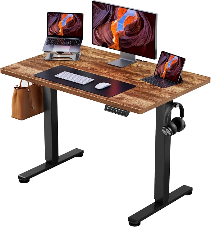 ErGear Height Adjustable Electric Standing Desk, 40 x 24 Inches Sit Stand up Desk, Memory Computer Home Office Desk, Vintage Brown by ErGear