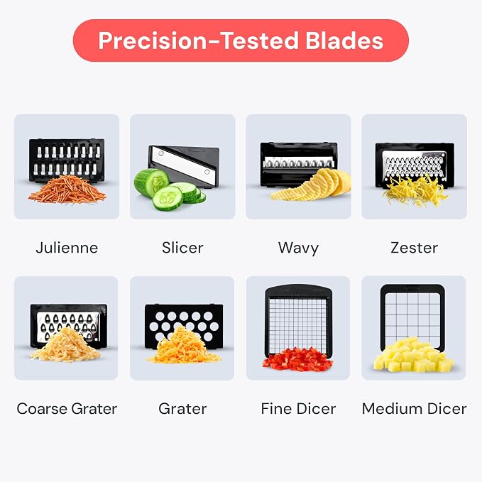 Fullstar Pro Original Vegetable Chopper & Mandoline Slicer Kitchen Gadget | 8 in 1 Veggie Slicer, Onion & Fruit Cutter with Sharp Stainless Steel Blades & Container, All-in-One Meal Prep Tool (White) - Image 4