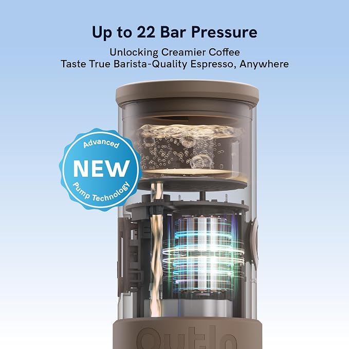 OutIn Mino Portable Electric Espresso Machine for Travel with Self-Heating | Mini Camping Coffee Maker, Pocket-Sized Coffee Machine, Ground Coffee & NS Capsule Adapter for Adventure, Moss Green - Image 4