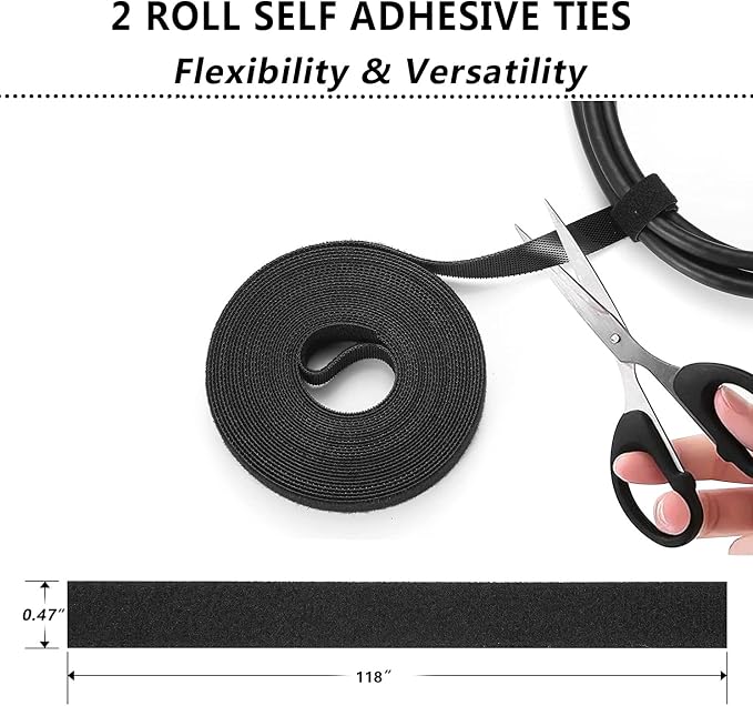 N NOROCME 192 PCS Cable Management Kit 4 Wire Organizer Sleeve | 11 Cable Holder,35Cord Clips 10+2 Roll Cable Organizer Straps,100 Fastening Cable Ties,for Computer TV Under Desk - Image 7