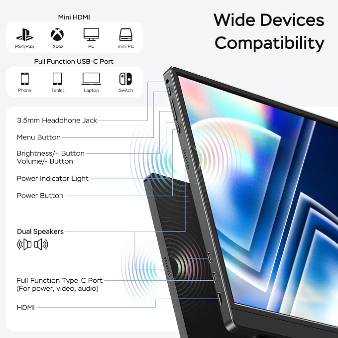 MNN 17.3" QHD 165Hz USB-C HDMI Gaming Monitor | 17.3" QHD 165Hz IPS 100% sRGB, USB-C/HDMI, kickstand, slim metal, travel gaming for PC/Phone/PS5/Xbox. - Image 7
