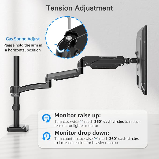 Extra Long Arm Monitor Mount, Fits Max 32" Hold up to 19.8lbs | Single Long Arm Computer Desk Mount, Extra Long Adjustable Stand, Tall Arm with Tilt, Swivel, Rotation, VESA 75/100mm - Image 9